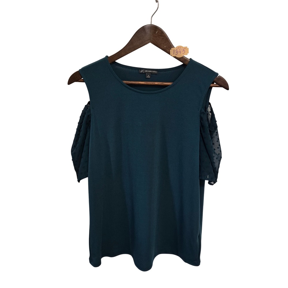 Adrianna Papell‎ Womens Teal Cold Shoulder Swiss Dot Sleeve Blouse AD1S301456 M